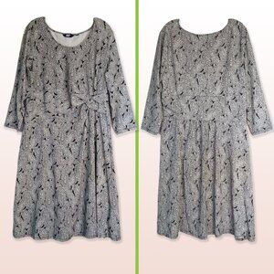 Lands’ End Black White Paisley Stretch Fit & Flair Dress Size 14